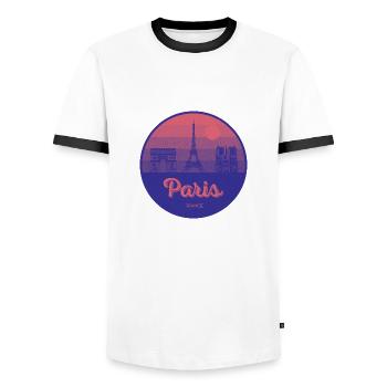 Paris City of Love – Eiffel Tower Design - Men's Ringer Shirt - white/black - Front - AI Model Female 172 light (172cm) & AI Model Male 178 dark (178cm)