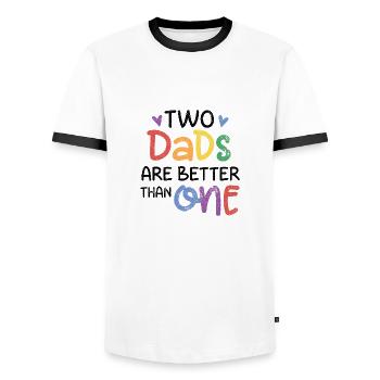 LES PÈRES VALENT MIEUX QU’UN PAPA MOTIF LGBT DISANT - T-shirt contrasté Homme - blanc/noir - Devant - AI Model Female 172 light (172cm) & AI Model Male 178 dark (178cm)