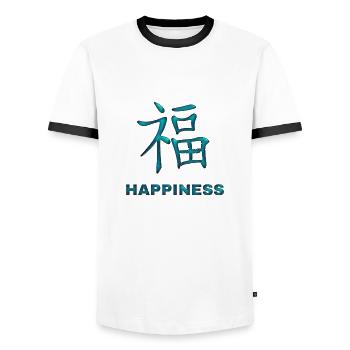 Chinesisches Schriftzeichen Glück Freude - Männer Kontrast-T-Shirt - Weiß/Schwarz - Vorne - AI Model Female 172 light (172cm) & AI Model Male 178 dark (178cm)