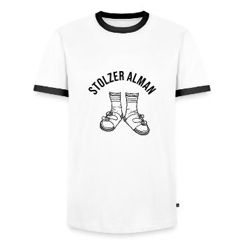 Stolzer Alman - Männer Kontrast-T-Shirt - Weiß/Schwarz - Vorne - AI Model Female 172 light (172cm) & AI Model Male 178 dark (178cm)