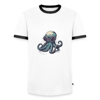 Nerdy Comic Octopus with Glasses - Men's Ringer Shirt - white/black - Front - AI Model Female 172 light (172cm) & AI Model Male 178 dark (178cm)