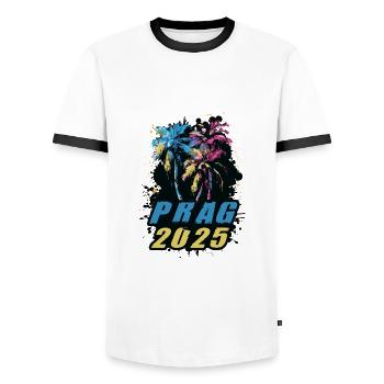 Prague 2025 Vacances Palmiers Coloré - T-shirt contrasté Homme - blanc/noir - Devant - AI Model Female 172 light (172cm) & AI Model Male 178 dark (178cm)