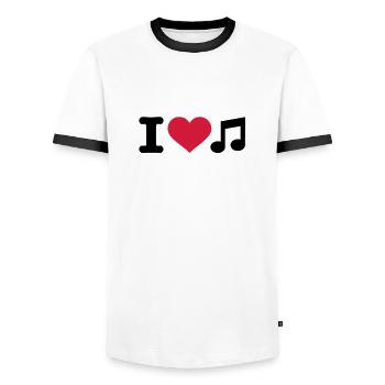 I love music - Men's Ringer Shirt - white/black - Front - AI Model Female 172 light (172cm) & AI Model Male 178 dark (178cm)