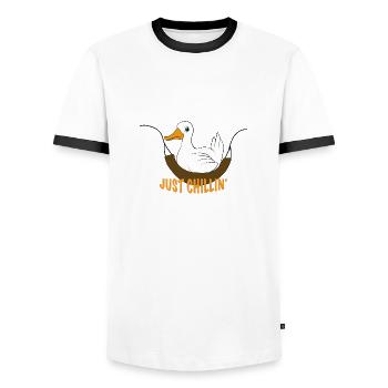 Drôle de canard disant Juste glaçant - T-shirt contrasté Homme - blanc/noir - Devant - AI Model Female 172 light (172cm) & AI Model Male 178 dark (178cm)