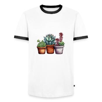 Succulent cactus cactus botany plant garden - Men's Ringer Shirt - white/black - Front - AI Model Female 172 light (172cm) & AI Model Male 178 dark (178cm)