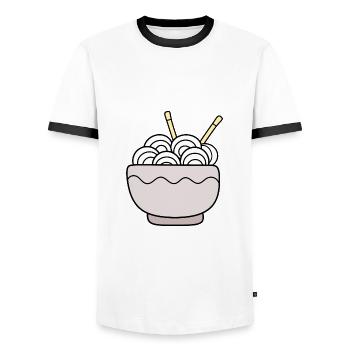 Ramen Noodles Japan Cuisine - Men's Ringer Shirt - white/black - Front - AI Model Female 172 light (172cm) & AI Model Male 178 dark (178cm)