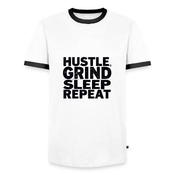 HUSTLE GRIND SLEEP REAPEAT - Männer Kontrast-T-Shirt - Weiß/Schwarz - Vorne - AI Model Female 172 light (172cm) & AI Model Male 178 dark (178cm)