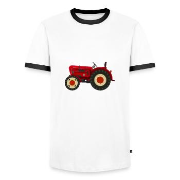 Retro Oldtimer-Traktor rot - Männer Kontrast-T-Shirt - Weiß/Schwarz - Vorne - AI Model Female 172 light (172cm) & AI Model Male 178 dark (178cm)