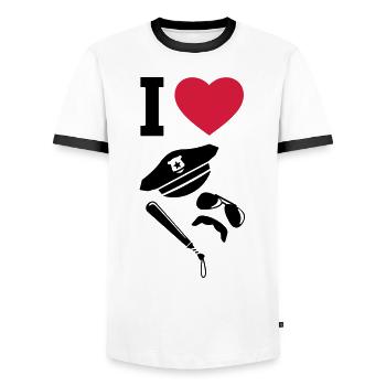 I LOVE -J'AIME - Police - Uniformes - Carnaval - T-shirt contrasté Homme - blanc/noir - Devant - AI Model Female 172 light (172cm) & AI Model Male 178 dark (178cm)