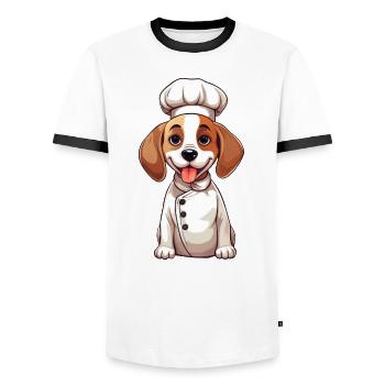Conception de bande dessinée mignonne Beagle Chef - T-shirt contrasté Homme - blanc/noir - Devant - AI Model Female 172 light (172cm) & AI Model Male 178 dark (178cm)