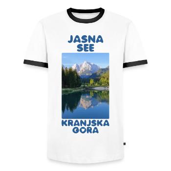 Jasna Lake Slovenia Souvenir Kranjska Gora - Men's Ringer Shirt - white/black - Front - AI Model Female 172 light (172cm) & AI Model Male 178 dark (178cm)