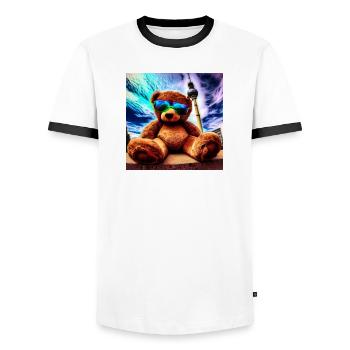 Teddy in Berlin II - Männer Kontrast-T-Shirt - Weiß/Schwarz - Vorne - AI Model Female 172 light (172cm) & AI Model Male 178 dark (178cm)