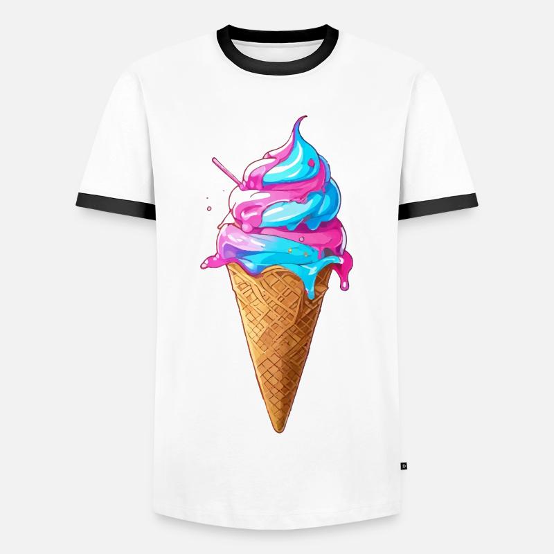 Lecker Eiscreme | Synthwave Eistüte - Männer Kontrast-T-Shirt - Weiß/Schwarz