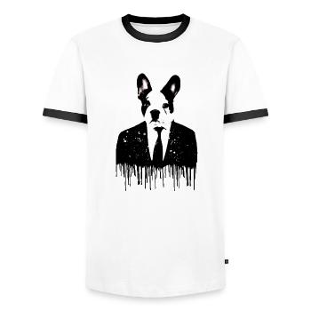 bouledogue, chien, grand danois, costume, graffiti - T-shirt contrasté Homme - blanc/noir - Devant - AI Model Female 172 light (172cm) & AI Model Male 178 dark (178cm)