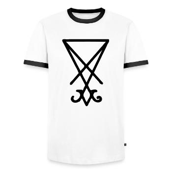 Das Siegel Luzifers - Männer Kontrast-T-Shirt - Weiß/Schwarz - Vorne - AI Model Female 172 light (172cm) & AI Model Male 178 dark (178cm)