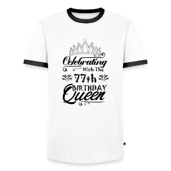Celebrating With The 77th Birthday Queen - Men's Ringer Shirt - white/black - Front - AI Model Female 172 light (172cm) & AI Model Male 178 dark (178cm)