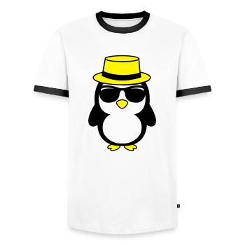 cool_pinguin_02 - Men's Ringer Shirt - white/black - Front - AI Model Female 172 light (172cm) & AI Model Male 178 dark (178cm)