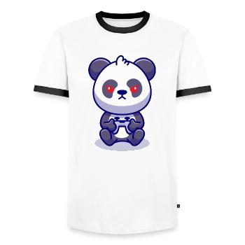Panda Gaming T-SHIRT - Men's Ringer Shirt - white/black - Front - AI Model Female 172 light (172cm) & AI Model Male 178 dark (178cm)