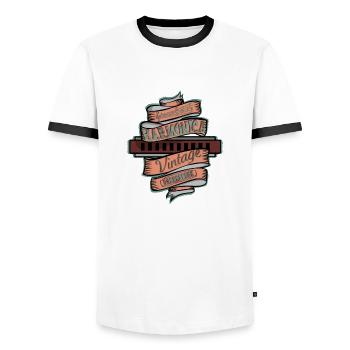 Harmonica vintage pour harmoniciste - T-shirt contrasté Homme - blanc/noir - Devant - AI Model Female 172 light (172cm) & AI Model Male 178 dark (178cm)