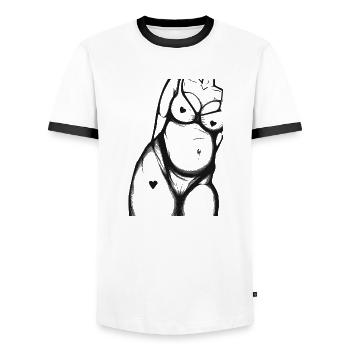 Frauenkörper Zeichnung Skizze Schönheit Weiblich - Männer Kontrast-T-Shirt - Weiß/Schwarz - Vorne - AI Model Female 172 light (172cm) & AI Model Male 178 dark (178cm)