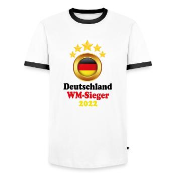WM-Sieger Deutschland - Männer Kontrast-T-Shirt - Weiß/Schwarz - Vorne - AI Model Female 172 light (172cm) & AI Model Male 178 dark (178cm)