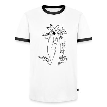 Des mains pleines d’amour - T-shirt contrasté Homme - blanc/noir - Devant - AI Model Female 172 light (172cm) & AI Model Male 178 dark (178cm)