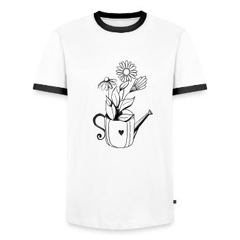 Blumen in Gießkanne süße Illustration - Männer Kontrast-T-Shirt - Weiß/Schwarz - Vorne - AI Model Female 172 light (172cm) & AI Model Male 178 dark (178cm)