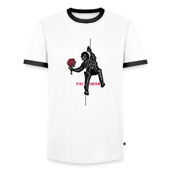 Polyamory - Men's Ringer Shirt - white/black - Front - AI Model Female 172 light (172cm) & AI Model Male 178 dark (178cm)