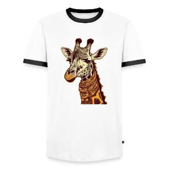 Lydia die Giraffe - Männer Kontrast-T-Shirt - Weiß/Schwarz - Vorne - AI Model Female 172 light (172cm) & AI Model Male 178 dark (178cm)