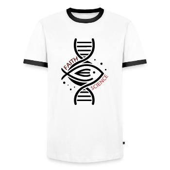 Science et foi - L’ADN et les poissons. - T-shirt contrasté Homme - blanc/noir - Devant - AI Model Female 172 light (172cm) & AI Model Male 178 dark (178cm)