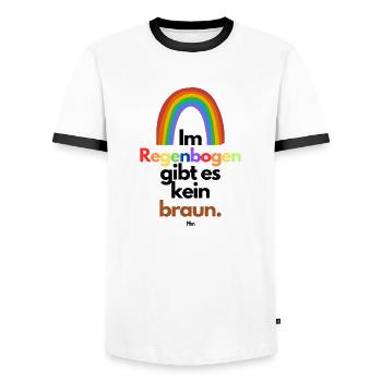 Im Regenbogen gibts kein braun - Männer Kontrast-T-Shirt - Weiß/Schwarz - Vorne - AI Model Female 172 light (172cm) & AI Model Male 178 dark (178cm)