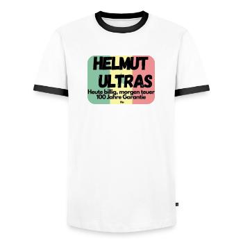 Malle Helmut Ultra 2 - Männer Kontrast-T-Shirt - Weiß/Schwarz - Vorne - AI Model Female 172 light (172cm) & AI Model Male 178 dark (178cm)