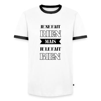 Je ne fait rien mais je le fait bien - T-shirt contrasté Homme - blanc/noir - Devant - AI Model Female 172 light (172cm) & AI Model Male 178 dark (178cm)