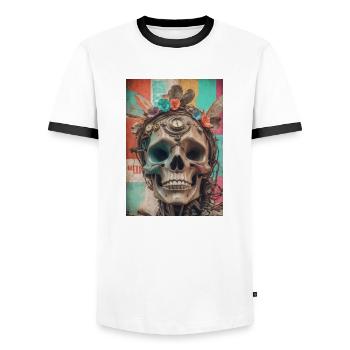 Color Skull 70´s - Männer Kontrast-T-Shirt - Weiß/Schwarz - Vorne - AI Model Female 172 light (172cm) & AI Model Male 178 dark (178cm)