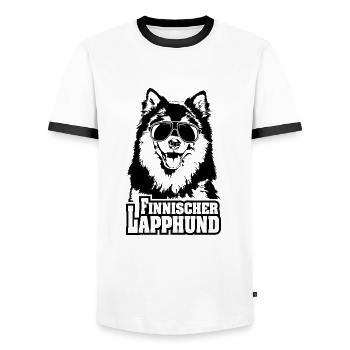 FINNISCHER LAPPHUND cool Sonnenbrille Hunde Hund - Männer Kontrast-T-Shirt - Weiß/Schwarz - Vorne - AI Model Female 172 light (172cm) & AI Model Male 178 dark (178cm)