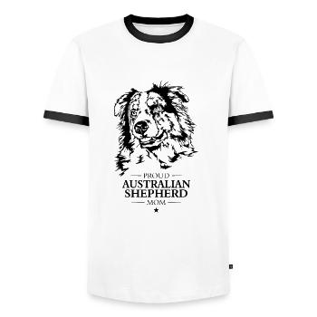 Australian Shepherd Mom Dog Dog Wilsigns - Men's Ringer Shirt - white/black - Front - AI Model Female 172 light (172cm) & AI Model Male 178 dark (178cm)