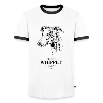 Whippet Papa Chiens Lévrier Lévriers Wilsigns - T-shirt contrasté Homme - blanc/noir - Devant - AI Model Female 172 light (172cm) & AI Model Male 178 dark (178cm)