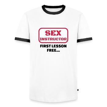sexe / drague / seduction / fête / sexy / sex - T-shirt contrasté Homme - blanc/noir - Devant - AI Model Female 172 light (172cm) & AI Model Male 178 dark (178cm)