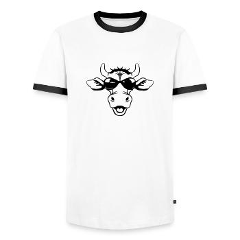 Lunettes de soleil drôles de vache - T-shirt contrasté Homme - blanc/noir - Devant - AI Model Female 172 light (172cm) & AI Model Male 178 dark (178cm)