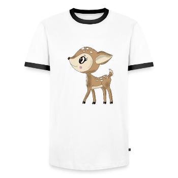 Chevreuil - T-shirt contrasté Homme - blanc/noir - Devant - AI Model Female 172 light (172cm) & AI Model Male 178 dark (178cm)