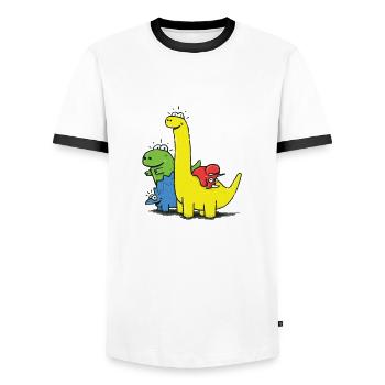 Dino Gang, Colored - Men's Ringer Shirt - white/black - Front - AI Model Female 172 light (172cm) & AI Model Male 178 dark (178cm)