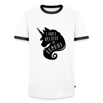 I don´t believe in humans - unicorn - Men's Ringer Shirt - white/black - Front - AI Model Female 172 light (172cm) & AI Model Male 178 dark (178cm)