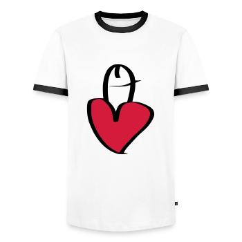 J’aime les pénis - I love penises - T-shirt contrasté Homme - blanc/noir - Devant - AI Model Female 172 light (172cm) & AI Model Male 178 dark (178cm)