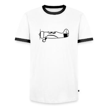 Flugzeug fliegen propeller oldtimer - Männer Kontrast-T-Shirt - Weiß/Schwarz - Vorne - AI Model Female 172 light (172cm) & AI Model Male 178 dark (178cm)
