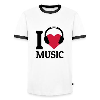 I love Music - Männer Kontrast-T-Shirt - Weiß/Schwarz - Vorne - AI Model Female 172 light (172cm) & AI Model Male 178 dark (178cm)