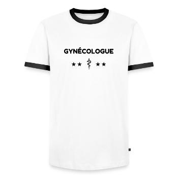 Gynecologist Gynécologue Gynäkologe Médecine - Men's Ringer Shirt - white/black - Front - AI Model Female 172 light (172cm) & AI Model Male 178 dark (178cm)