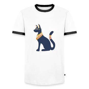 Goddess Bastet - Cat of Egypt - Men's Ringer Shirt - white/black - Front - AI Model Female 172 light (172cm) & AI Model Male 178 dark (178cm)