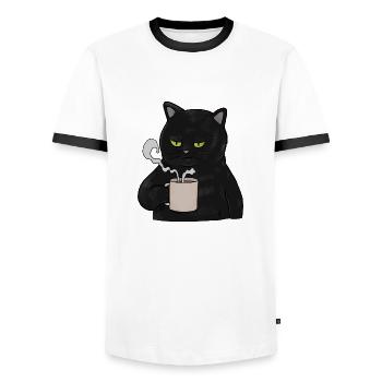 Chat noir grincheurs avec café muffins du matin - T-shirt contrasté Homme - blanc/noir - Devant - AI Model Female 172 light (172cm) & AI Model Male 178 dark (178cm)