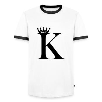 letter K crown - Men's Ringer Shirt - white/black - Front - AI Model Female 172 light (172cm) & AI Model Male 178 dark (178cm)