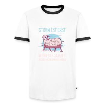 Storm is only when the sheep have no curls - Men's Ringer Shirt - white/black - Front - AI Model Female 172 light (172cm) & AI Model Male 178 dark (178cm)